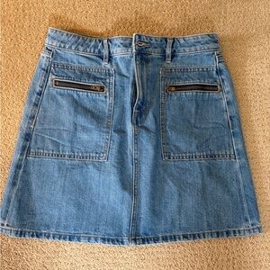 LOFT Light Blue Denim A-Line Skirt with Front Zip Pockets- never worn